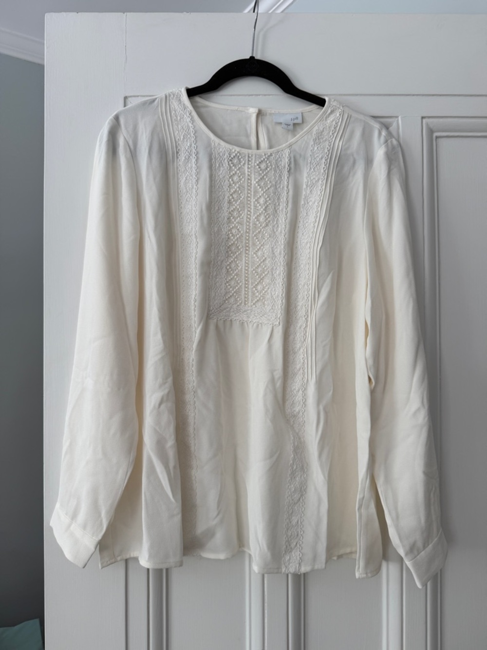 J. Jill Cream Embroidered Long-Sleeve Blouse
